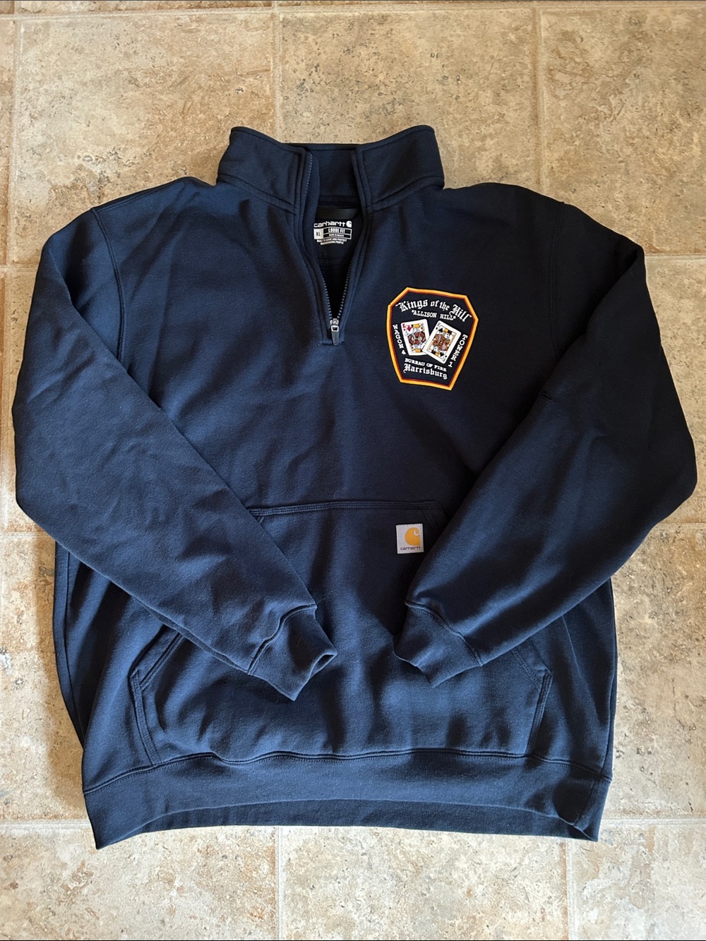 Carhartt Men’s Navy Quarter-Zip Pullover with Embroidered Patch